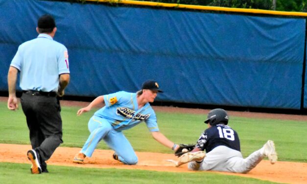 Late score gives Post 43 a win over Richland; Juniors game suspended because of weather